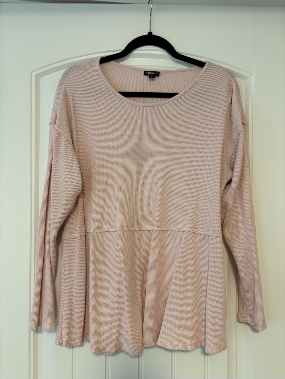 torrid Blush Pink Waffle-Knit Long Sleeve Peplum Top